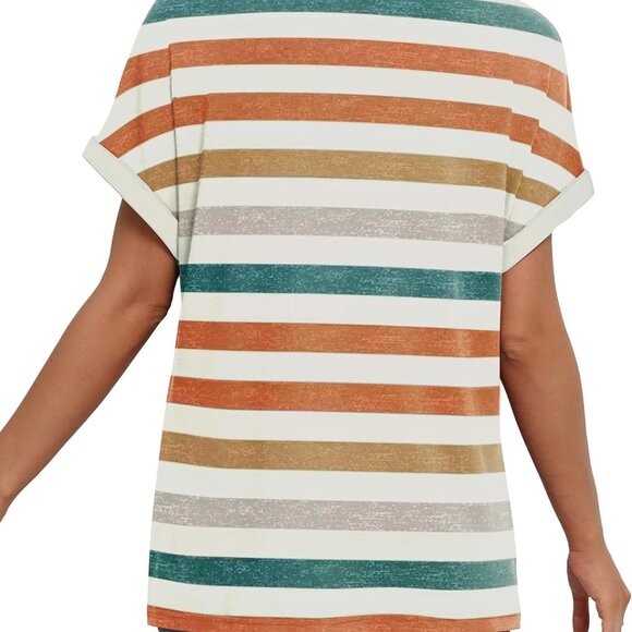 Fashionable Women's V-Neck Summer Top with Dolman Sleeves - Chic Striped Design - Picture 5 of 5